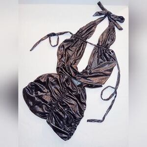 Roma Shimmering Shine Halter Backless Triangle Top Mini Skirt Dress